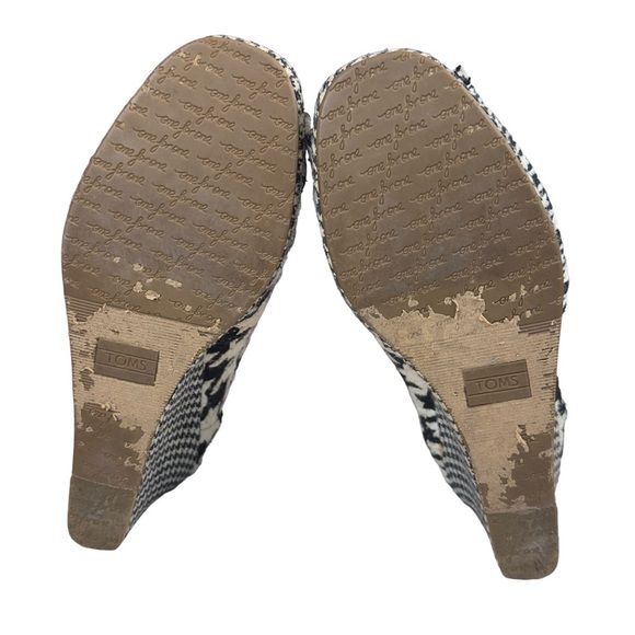 Tom’s Black White Scottish Houndstooth Wedge Heel Open Toe Shoes Size 9.5 - Picture 9 of 12